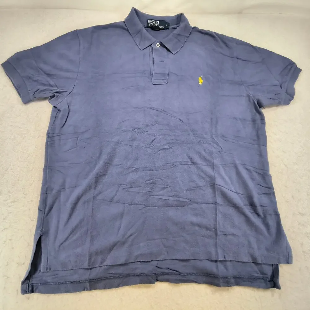 Polo by Ralph Lauren Short Sleeve Collared Polo Shirt Mens Size L Blue Yellow